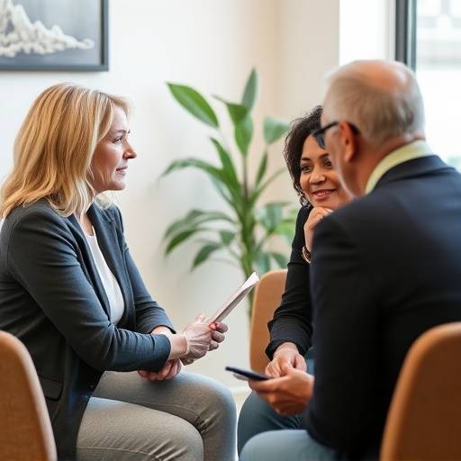 A credit counselor advising a client, showing a supportive and informative interaction.