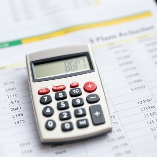 A person using a calculator and reviewing a budget spreadsheet, symbolizing financial planning.
