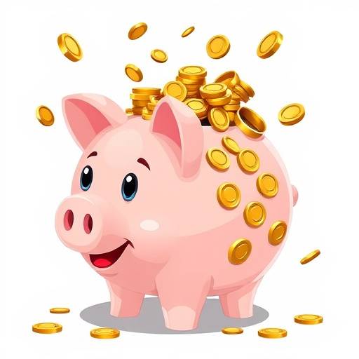A piggy bank overflowing with coins, symbolizing savings