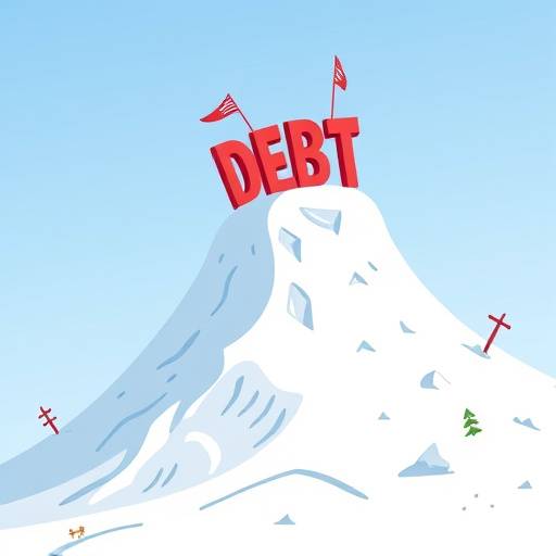 An illustration of the debt snowball method, showing a small snowball growing larger as debts are paid off.