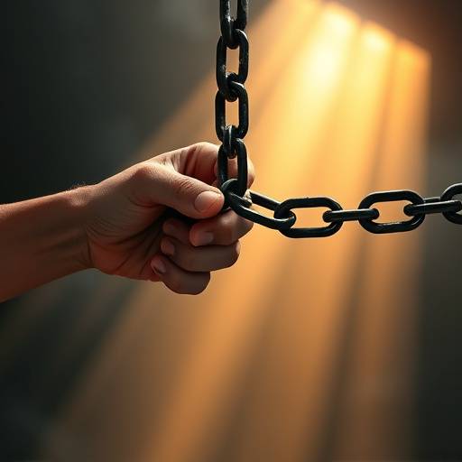 Hand breaking chains, symbolizing freedom from debt