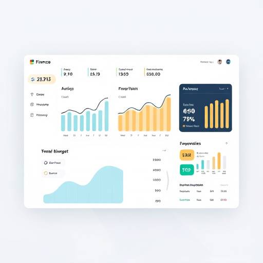 Minimalist finance dashboard mockup displaying spending categories, budget progress, and savings goals