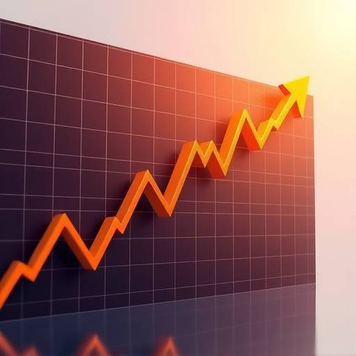 Stock market chart showing upward trend, representing growth